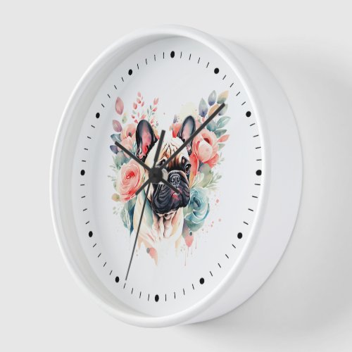 Cute French Bulldog Flowers Clock