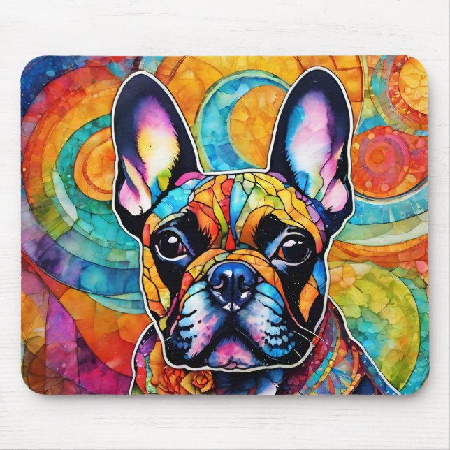 Cute French Bulldog "Frenchie" Colorful Mousepad (Front)