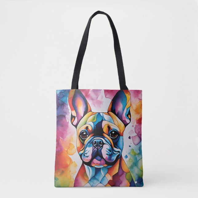 Cute French Bulldog "Frenchie" Colorful Tote Bag (Front)