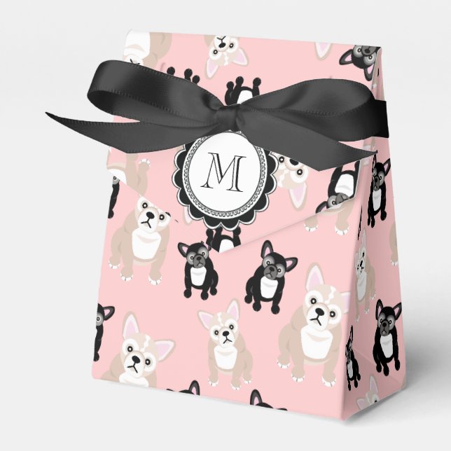 Cute French Bulldog Frenchie Pattern with Monogram Favor Boxes (Front Side)