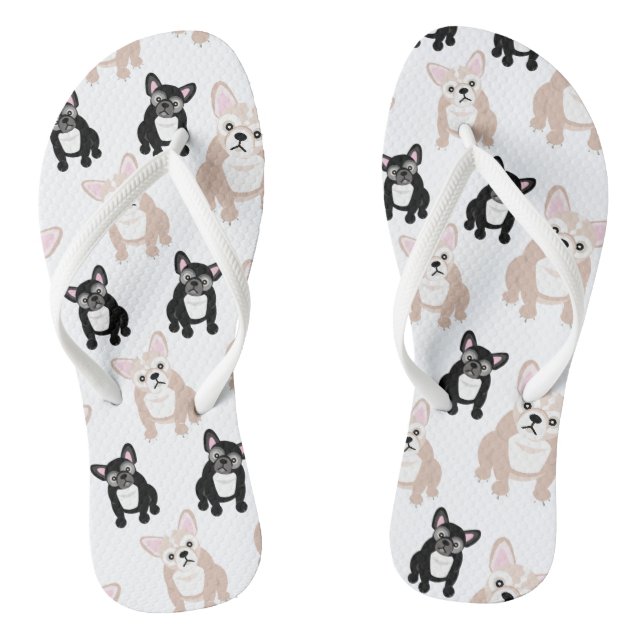 Cute French Bulldog Frenchies Pattern Flip Flops (Footbed)