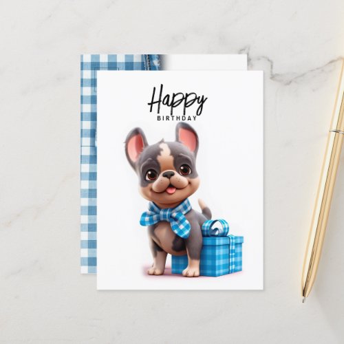 Cute French bulldog funny dog in blue shirt  Postcard