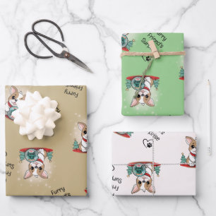 Cute French Bulldog Funny Happy New Year Wrapping Paper Sheets