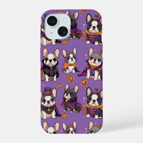 Cute French Bulldog halloween pattern iPhone 15 Case