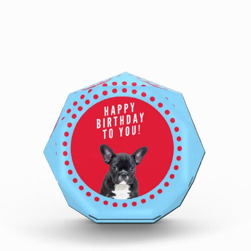 Cute French Bulldog Happy Birthday red dots blue Award
