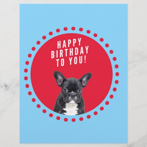 Cute French Bulldog Happy Birthday red dots blue Letterhead