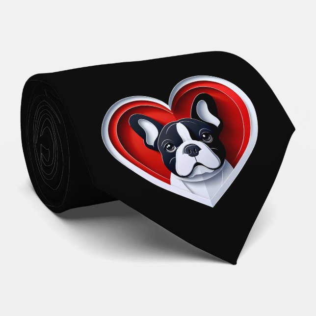 Cute French Bulldog Heart Frenchie Dad Dog Lover Neck Tie (Rolled)