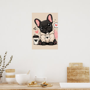 Cute French Bulldog Hoodie Illustration Poster
