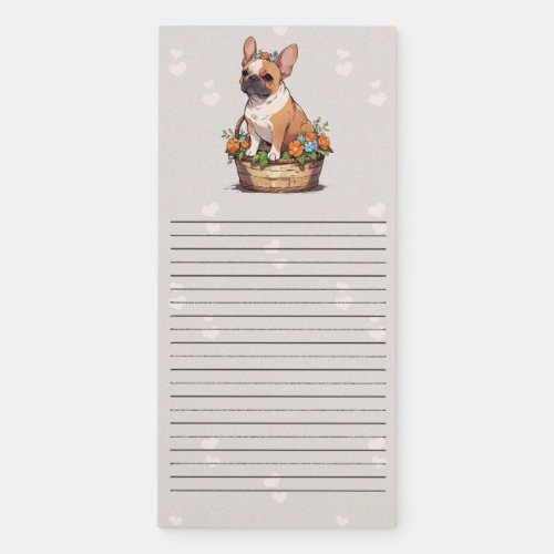 Cute French Bulldog in a basket with flowers crown Magnetic Notepad