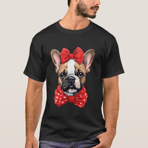 Cute French Bulldog in a Bow Tie Headband Red Band T_Shirt