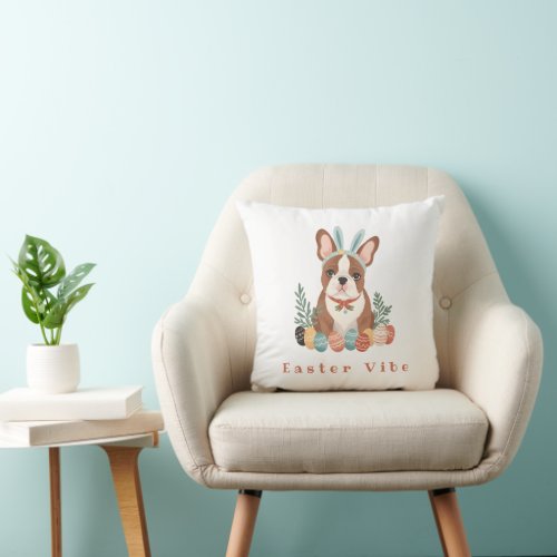 Cute French Bulldog in Bunny Ear Happy Easter Throw Pillow