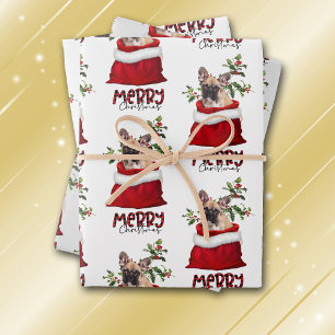 Cute French Bulldog in Holiday Gift Bag Wrapping Paper Sheets