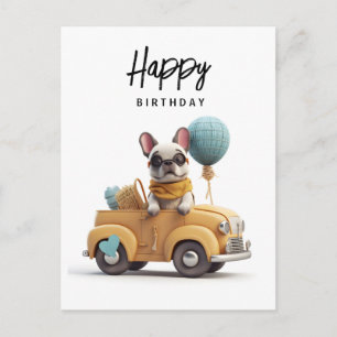 Cute French bulldog in vintage car Postcard
