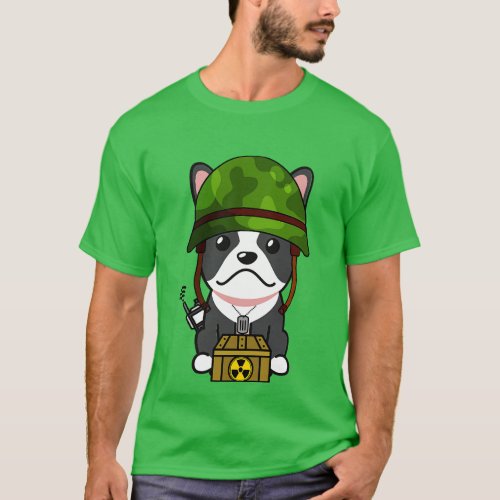 Cute french bulldog is a military pet T_Shirt