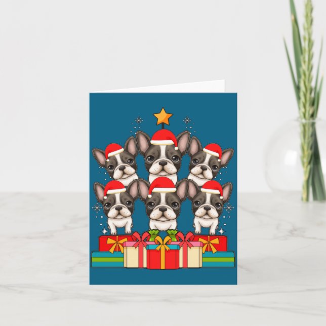 Cute French Bulldog Le Frenchie Christmas Tree Xma Card (Front)