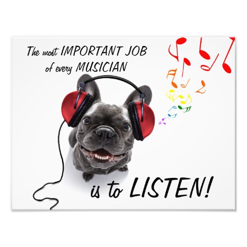 Cute French Bulldog Listening to Music Photo Print