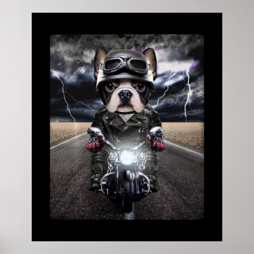 Cute French Bulldog on Motorcycle Cruise Poster