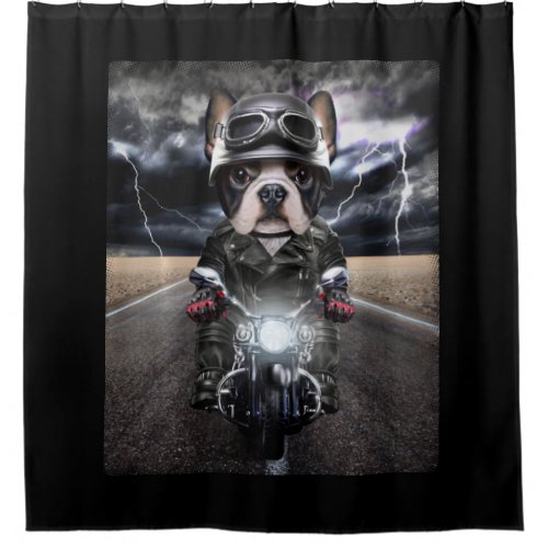 Cute French Bulldog on Motorcycle Cruise Shower Curtain