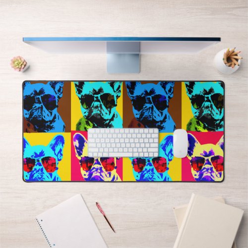 Cute French bulldog painting in pop art style Desk Mat