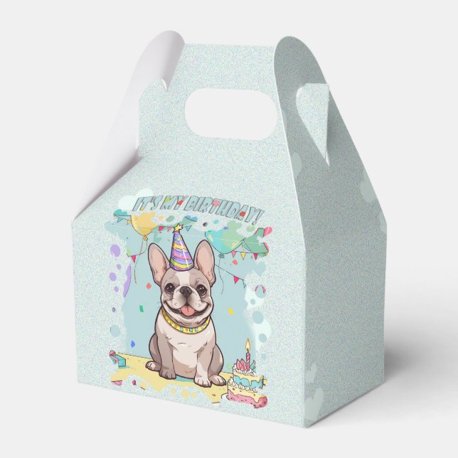 Cute French Bulldog Pastel It's my Birthday Favor Boxes (Back Side)