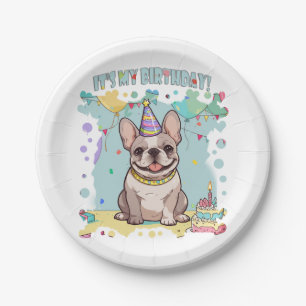 Cute French Bulldog Pastel It's my Birthday Paper Plates