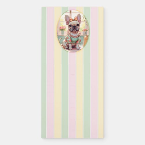 Cute French Bulldog Pastel Lines Cottagecore Magnetic Notepad