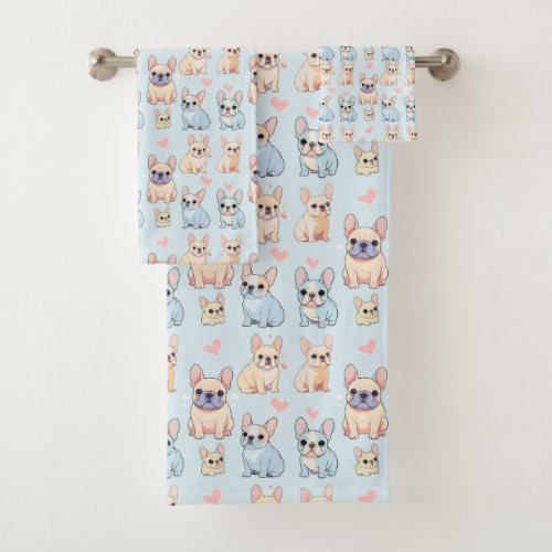 Cute French Bulldog Pastel Pattern Bath Towel Set