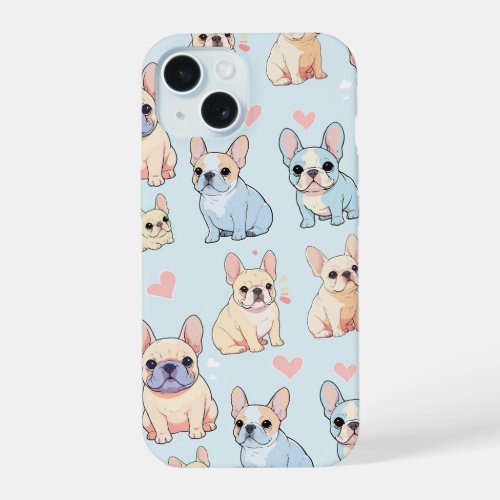 Cute French Bulldog Pastel Pattern iPhone 15 Case