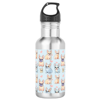 Cute French Bulldog Pastel Pattern Stainless Steel Water Bottle