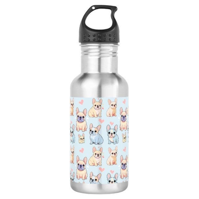 Cute French Bulldog Pastel Pattern Stainless Steel Water Bottle (Front)