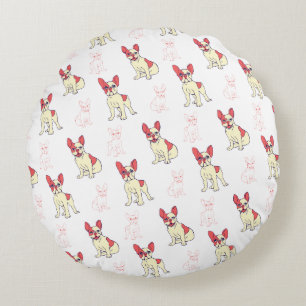 Cute French Bulldog Pattern Frenchie Dog Lover Round Pillow