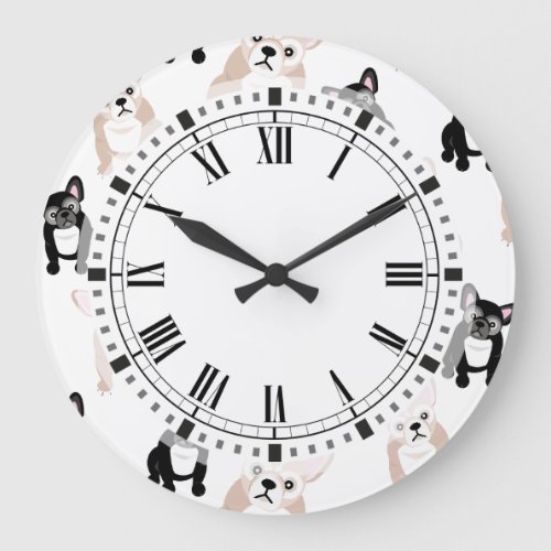 Cute French Bulldog Pattern Large Clock