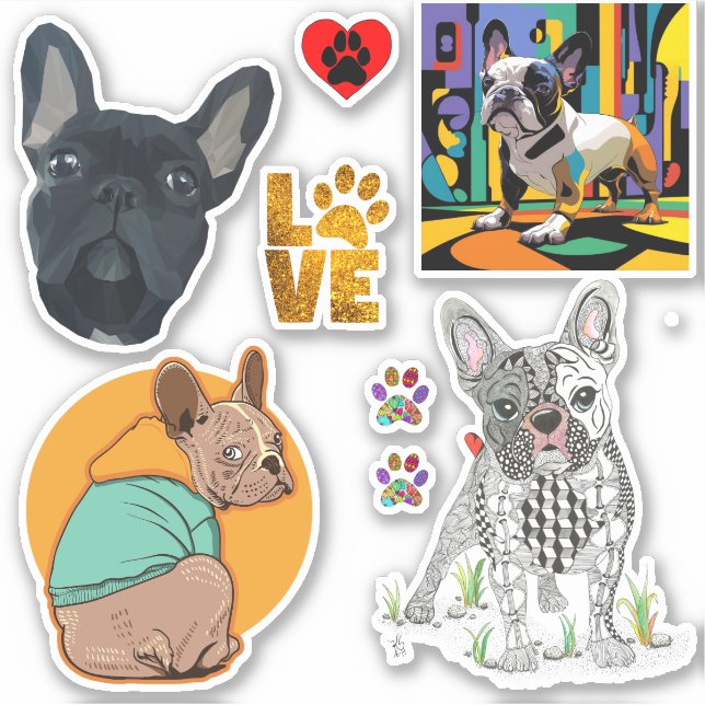 Cute French Bulldog Paw Print Vinyl Stickers (Front)