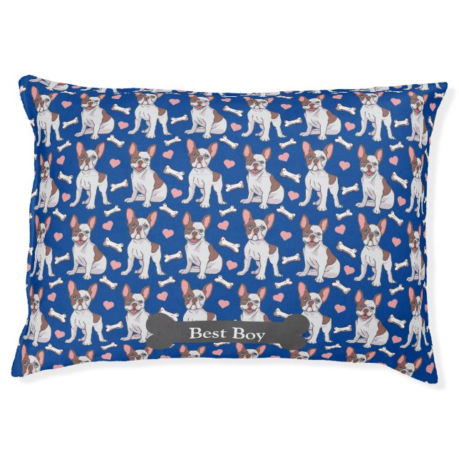 Cute French Bulldog Paws Bones Blue Pet Design Bed (Front)