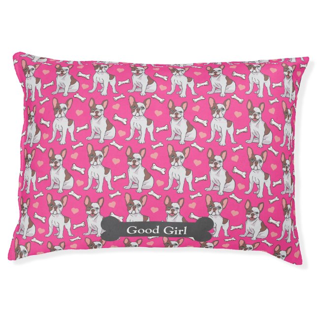 Cute French Bulldog Paws Bones Pink Pet Design Pet Bed (Front)