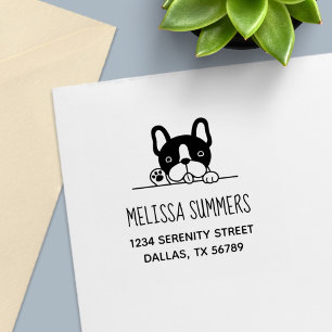 Cute French Bulldog Peeking above Address Self-inking Stamp