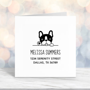 Cute French Bulldog Peeking above Address Self-inking Stamp