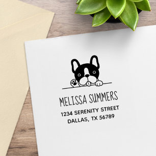Cute French Bulldog Peeking Address 2 Rubber Stamp