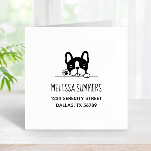 Cute French Bulldog Peeking Address 2 Rubber Stamp