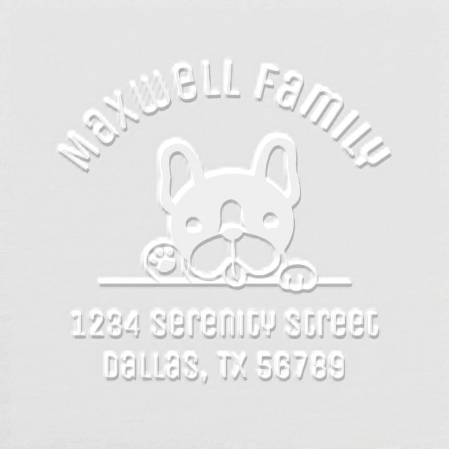 Cute French Bulldog Peeking Arch Family Address Embosser (Design)