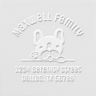 Cute French Bulldog Peeking Arch Family Address Embosser