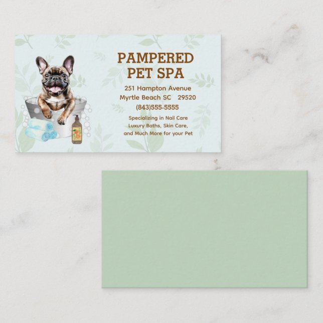 Cute French Bulldog Pet Groomer Spa  Business Card (Front/Back)