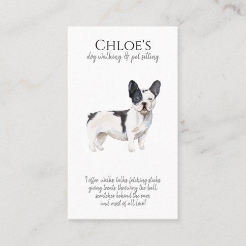 Cute French Bulldog Pet Sitter Dog Walker Business Card