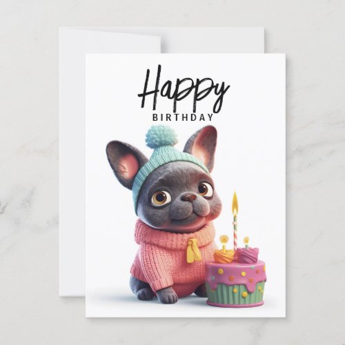 Cute French bulldog pink dress birthday cake Postcard