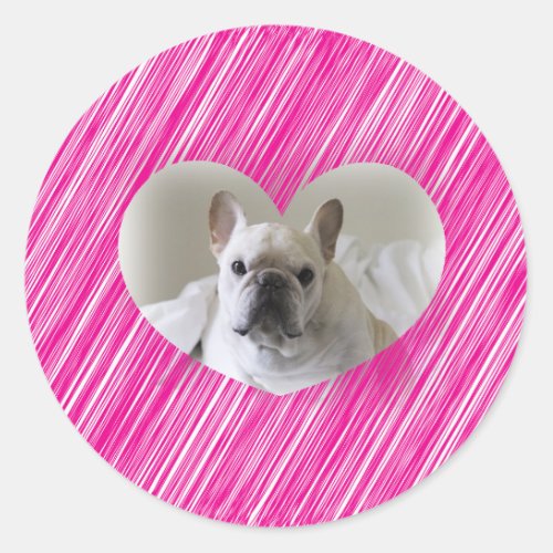 Cute French Bulldog Pink Heart Classic Round Sticker