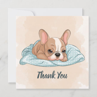 Cute French Bulldog Pup Blue Blanket Baby Shower Thank You Card
