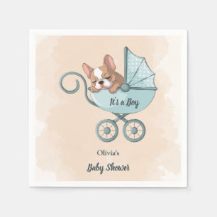 Cute French Bulldog Pup Blue Stroller Baby Shower Napkins