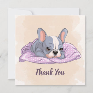 Cute French Bulldog Pup Pink Blanket Baby Shower Thank You Card