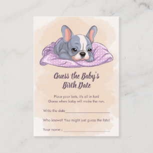 Cute French Bulldog Pup Pink Blanket Guess Date Enclosure Card