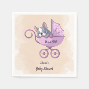 Cute French Bulldog Pup Pink Stroller Baby Shower Napkins